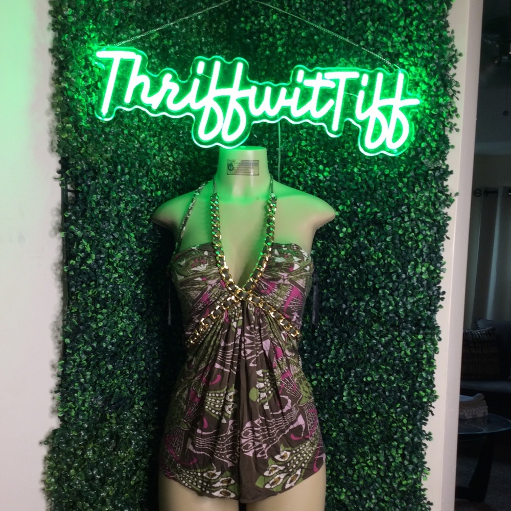 Sky Multicolor Chain Halter Top! M!